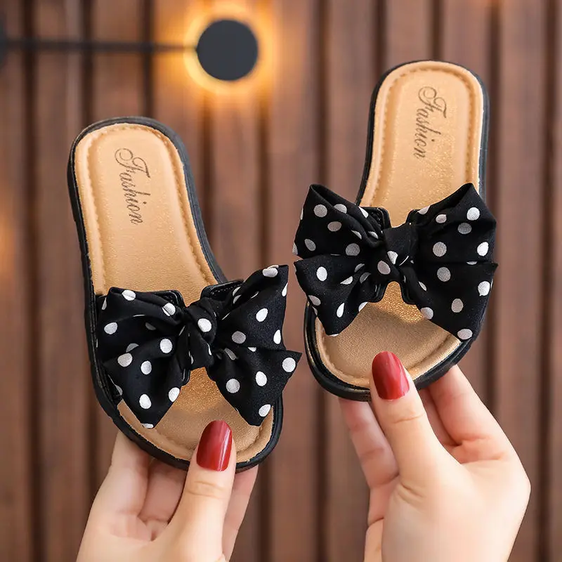 bata children's sandals 2022 New Bow Open Toe Slide Sandals Non-slip Flip Flops Children Home Slippers Kids Girls Summer Cute Beach Slippers  CSH1343 best leather shoes