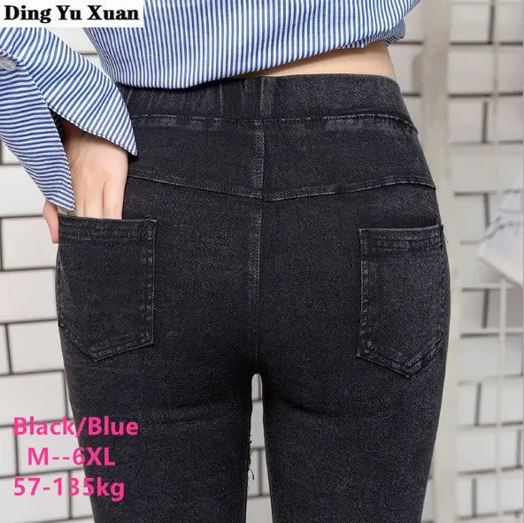 Womens Elastic High Waist Skinny Jeans Leggings Women Stretch Push Up Denim Pencil Pants Jeggins with Pockets 4xl 5XL 6XL