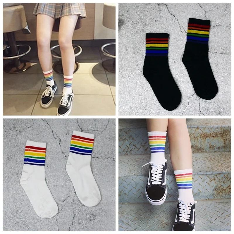 Klassische Gestreifte Brief Drucken Mode Sportliche Kurze Socken Mädchen Nette Harajuku Socken Casual Weibliche Coole Skateboard Baumwolle Socken SOX – Detail 8