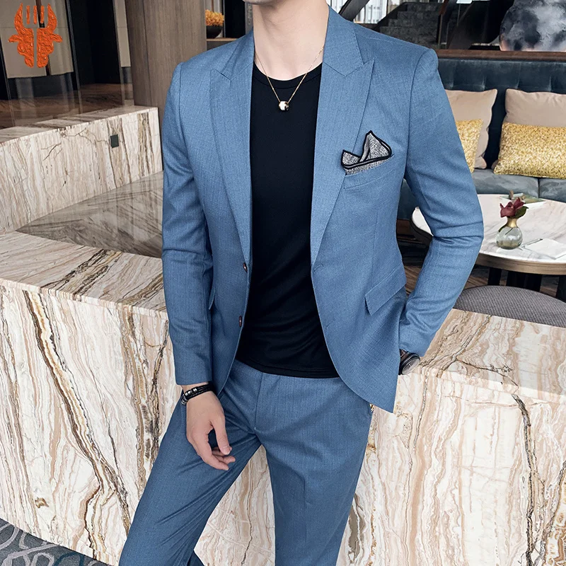 

[Jacket + Pants] Boutique fashion men's casual business suits, high-end social formal suits, two-piece suit for groom wedding