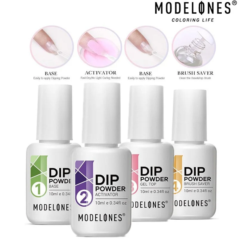 Modelones Dipping Powder Liquid Set 10ml Dip Powder Base Top Coat
