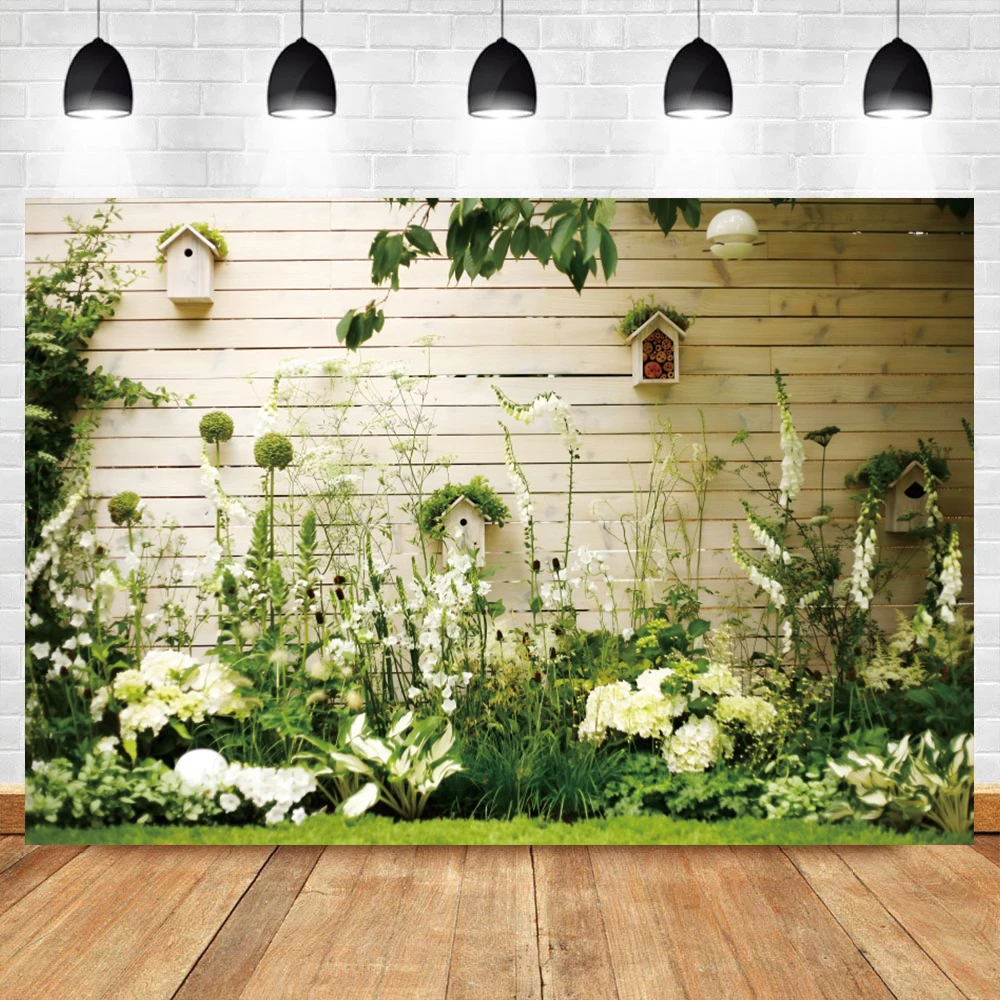 Spring Landscape Photo Backdrop Garden Flowers Green Vine Door Road Photography Background Living Room Decoration Banner for Photo Backdrop