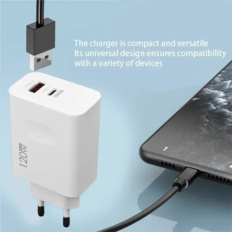 GaN Fast Charging 120W USB C Charger Quick Charge 3.0 for iPhone Samsung Xiaomi Redmi 6A Type C Cable Mobile Phone Wall Adapter