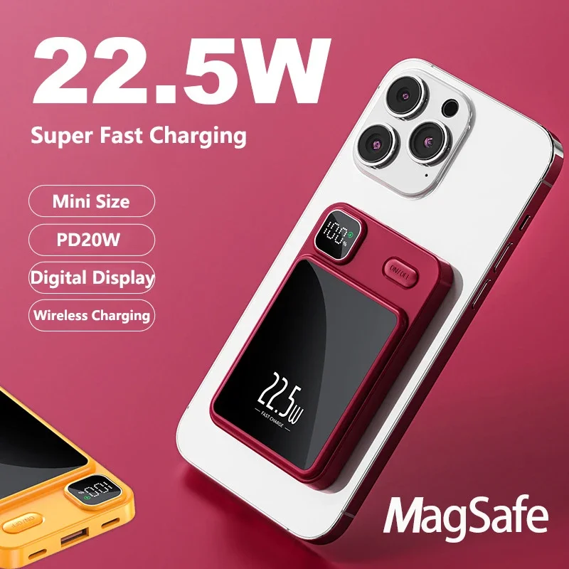 

20000mAh Magnetic Wireless Charger Power Bank Magnetic Ring for iPhone 14 13 12 Samsung S23 Xiaomi 22.5W Fast Charging Powerbank