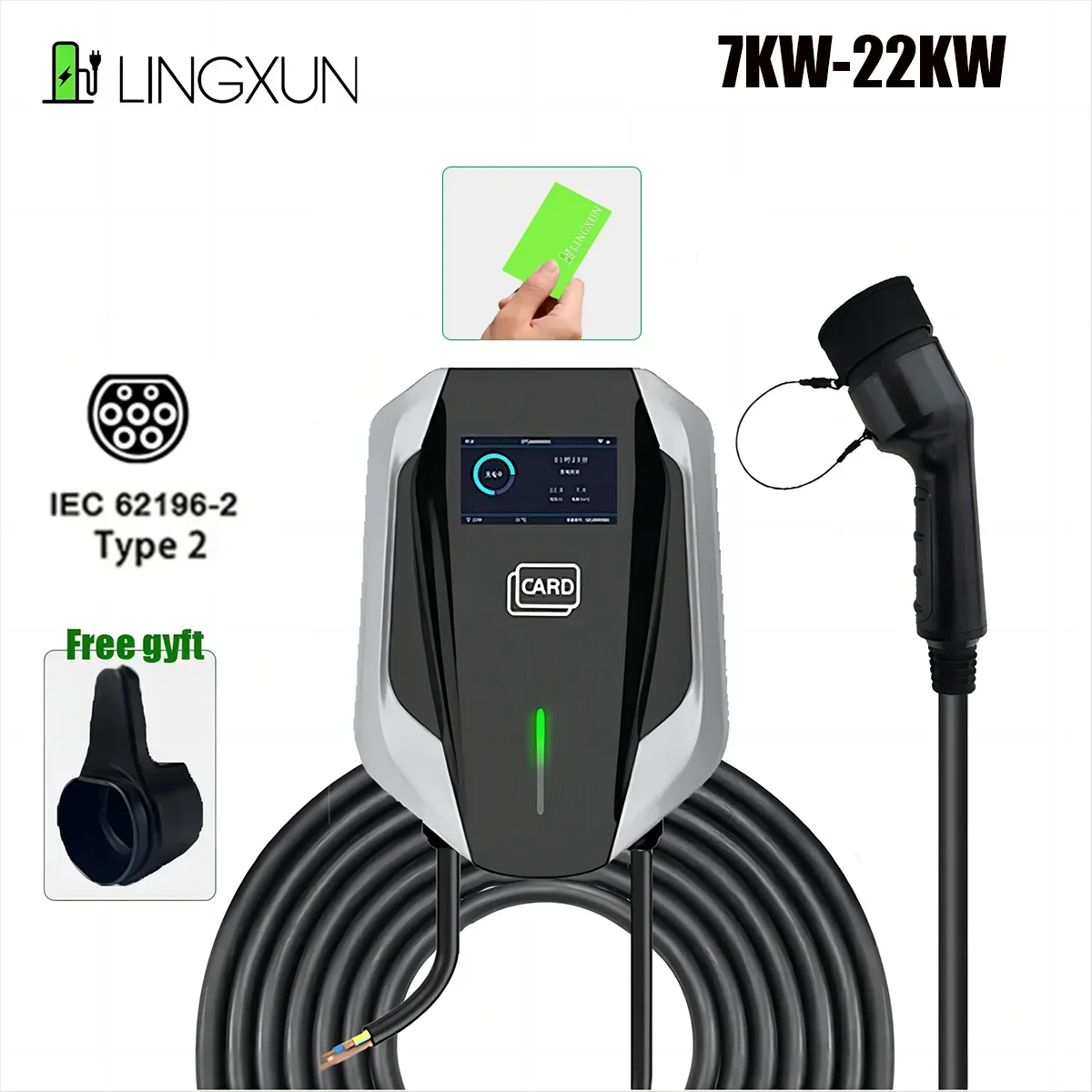

LINGXUN EV Charging Station 32A Electric Vehicle Car Charger EVSE Wallbox Wallmount 7.6KW/11KW/22KW Type2 Cable IEC62196