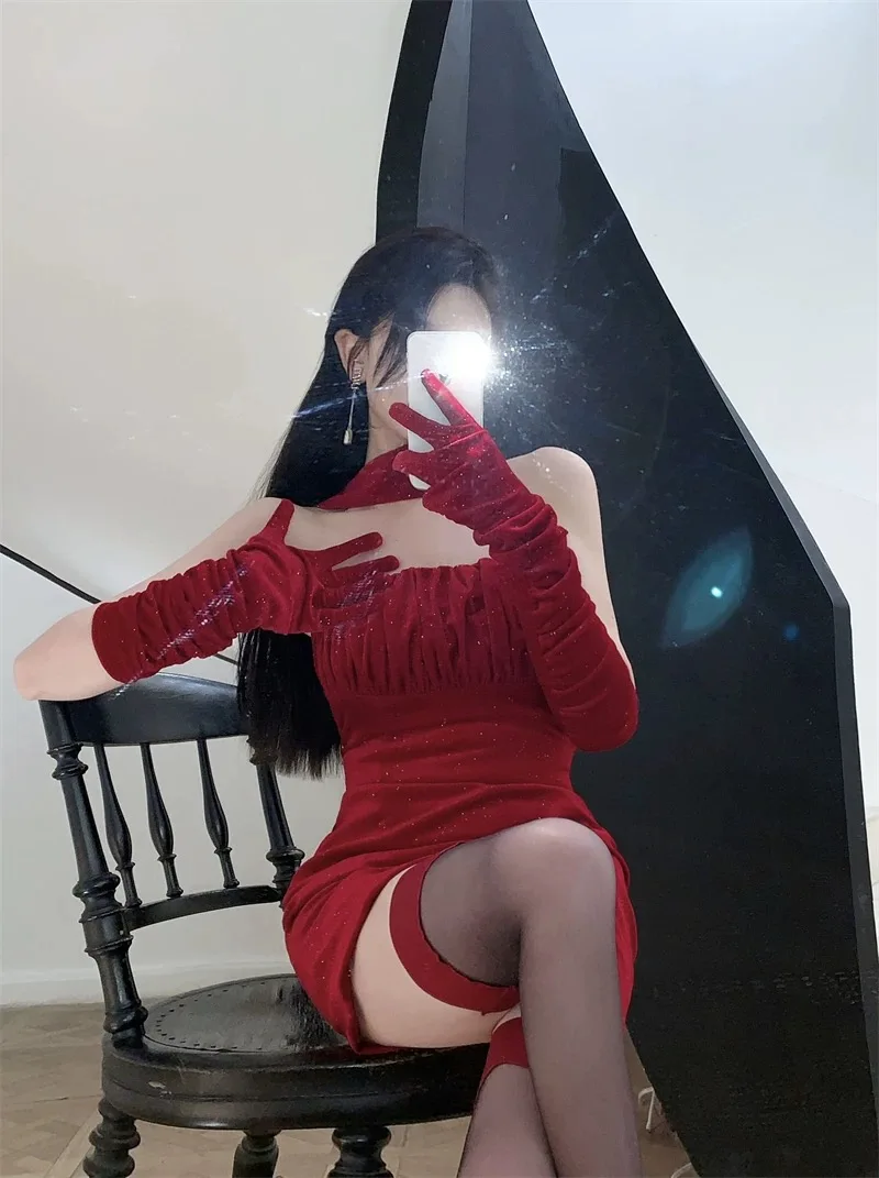 Sexy Bodycon Velvet Mini Dresses for Women Strapless Slim Waist Birthday Party Evening Dress Korean Fashion One Piece Vestidos