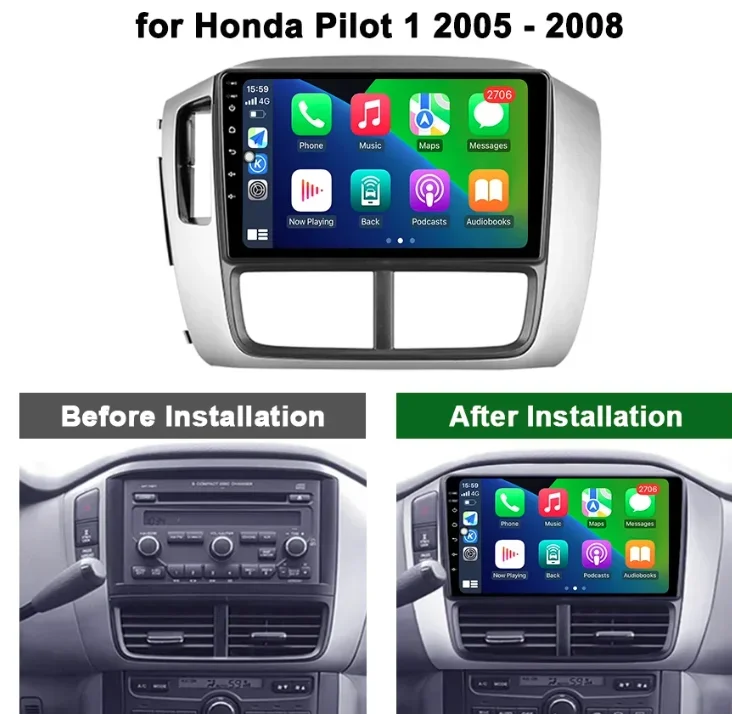 9 Inch Android 13.0 2G+32GB For Honda Pilot 2006 2007 2008 Car GPS Navigation Multimedia Player Radio Tape Head Unit DSP Carplay