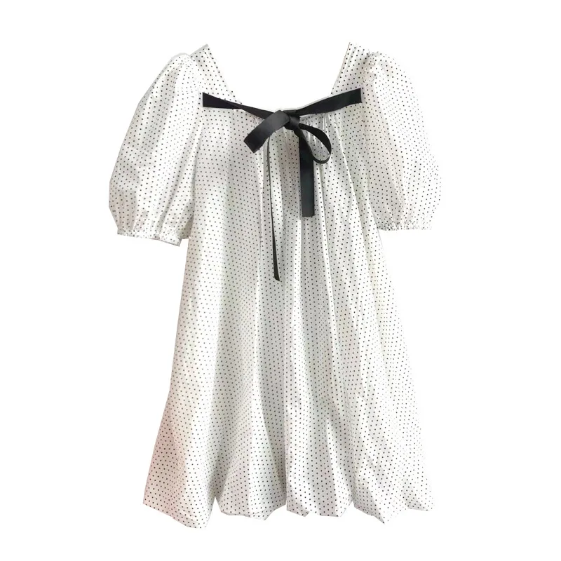 

Polka Dot Cotton Teen Girls Dress Puff Sleeve 2022 New Children Summer Clothing Square Kids Clothes,#6314