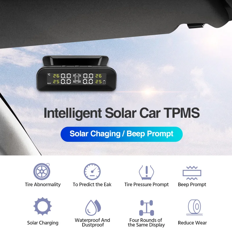 E-ACE K07 TPMS Tire Pressure Monitoring System Solar Energy And USB Charging 4 Sensors Monitor Tire Pressure And Temperature