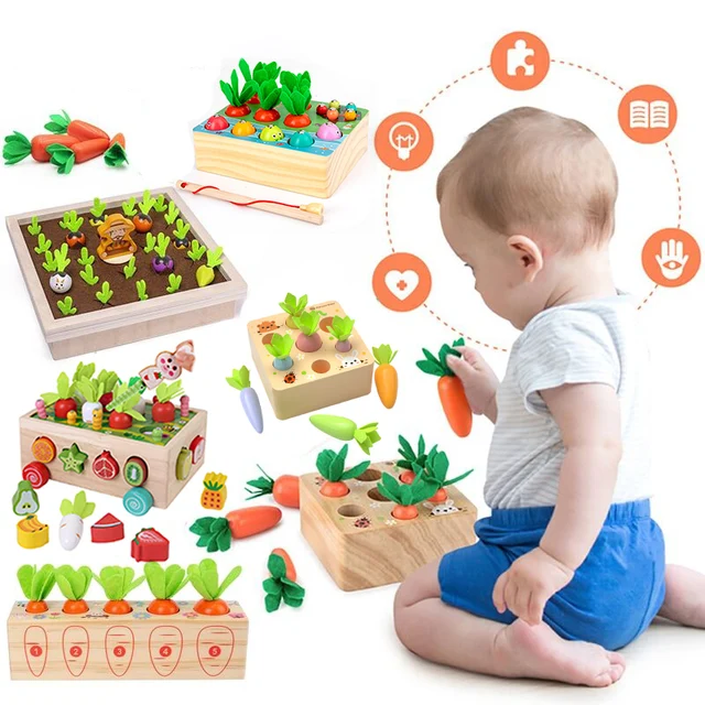 Baby Carrot Harvest Games Wooden Toy Sorters For Children 1 2 3 Years Kids Shape Matching Puzzle Toy Montessori Educational Toys 1