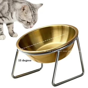 Stable Raised Cat Bowls Elevated 15° Tilted Dog Bowls Shatter-resistant 304 Stainless Steel Cat Food Bowl for Puppy and Cat