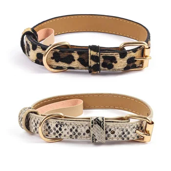 Adjustable metal buckle PU fabric dog/cat collar with snake/leopard pattern Suitable for small/medium-sized dogs