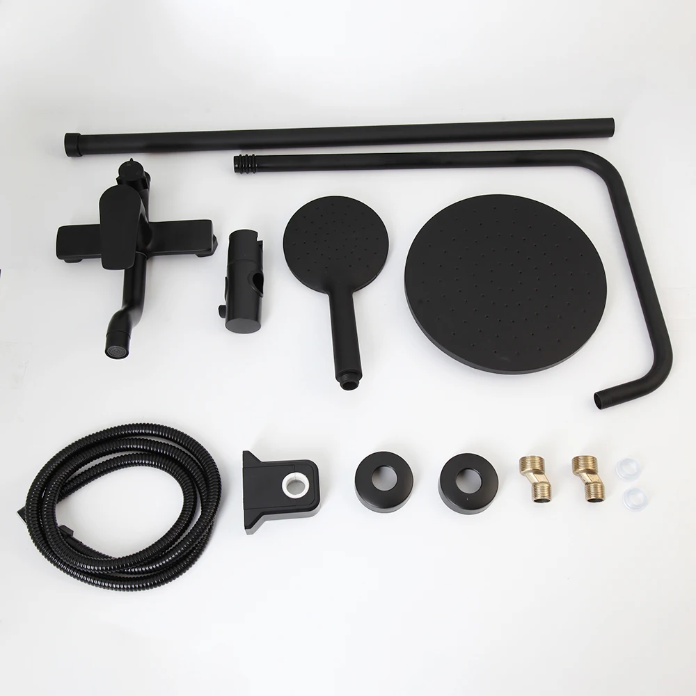 KEMAIDI Matte Black Rainfall Shower Faucet Bathtub Shower Systerm W/hand Sprayer Faucets Exposed Shower Set For Outdoor Bath 5