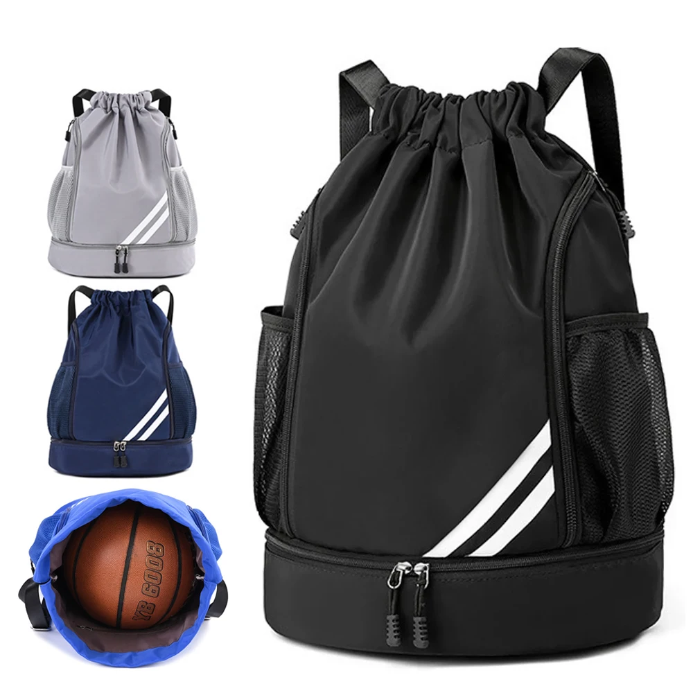 Waterproof drawstring backpack showing the large capacity sports sack design.
