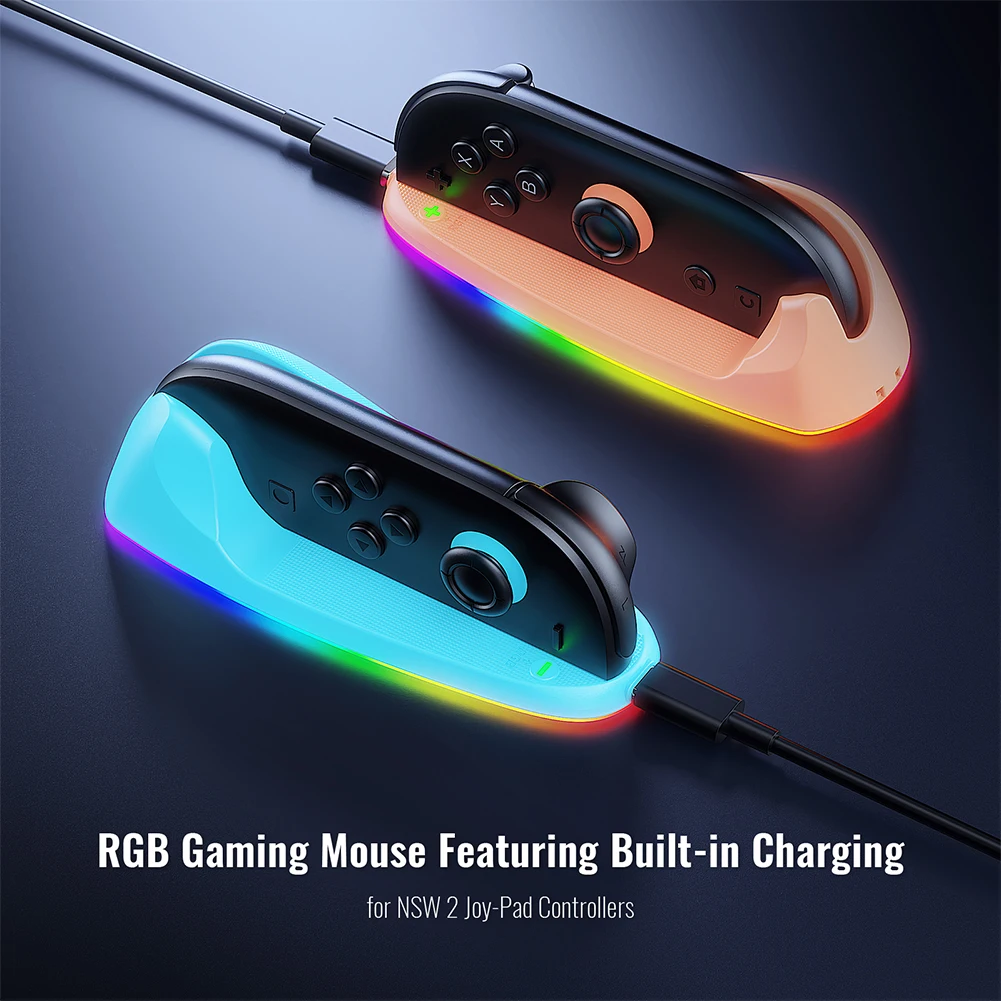 2PC Game Controller Mouse with RGB Lights Controller Mouse Hand Grips Game Controller Charging Dock for Joy-Con 2 for Switch 2
