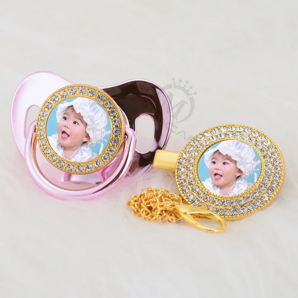 MIYOCAR custom any name photo gold bling pacifier and pacifier clip BPA free dummy bling amazing design P-P 4