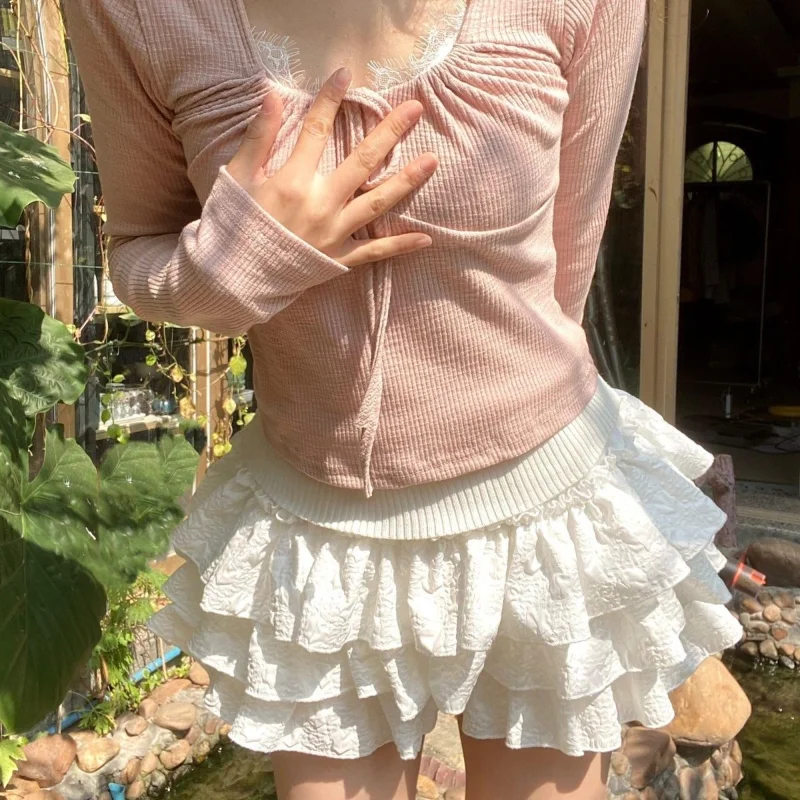 Sweet All-match Pleated Cake Skirt Spring Summer New Elastic Waist Solid Loose Youth A-line Skirt Fashion Cute Women Clothing