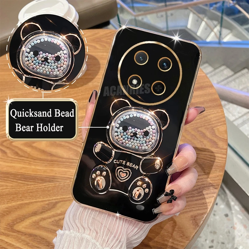 Magic7lite Luxury Quicksand Bear Holder Plating Silicone Stand Case
