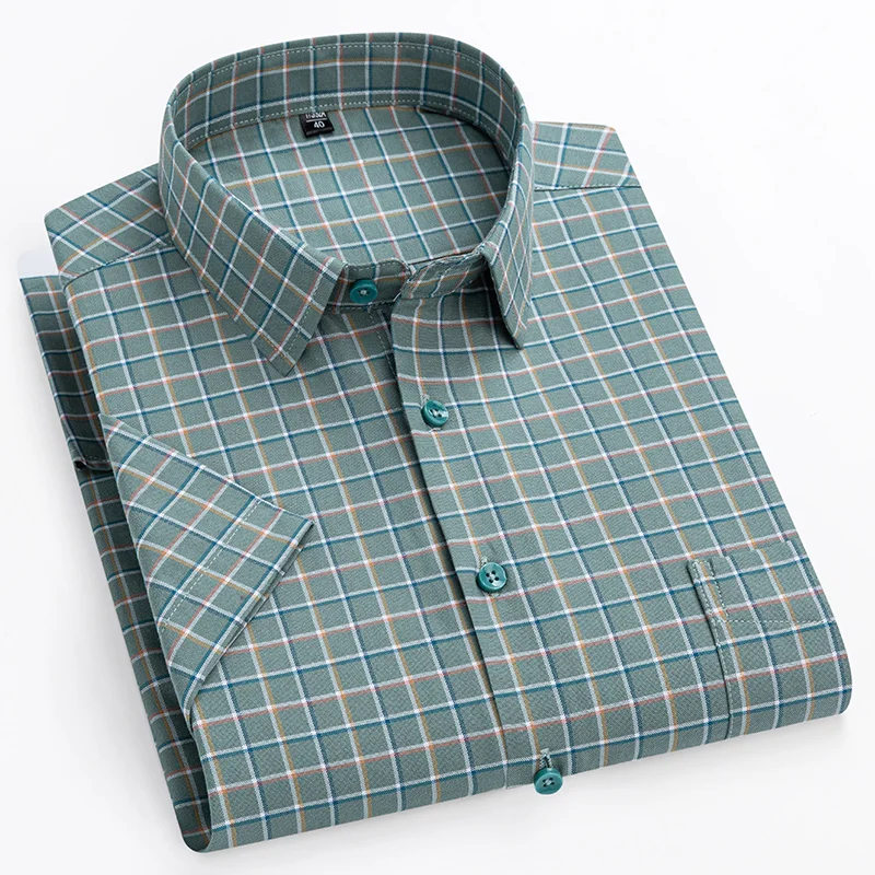 Men Plus Size 14xl Cotton Oxford Summer Short Sleeve Slim Fit Formal Soft Plaid Office Shirt casual short sleeved shirt,linen shirt,short sleeved shirt,button down shirt