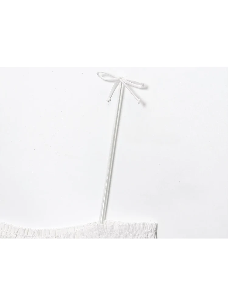 TFMLN Women Bow Tie Lace Up Dress Fashion Strap Folds Elastic High Waist Solid Color Temperament Summer New Holiday Style Dress