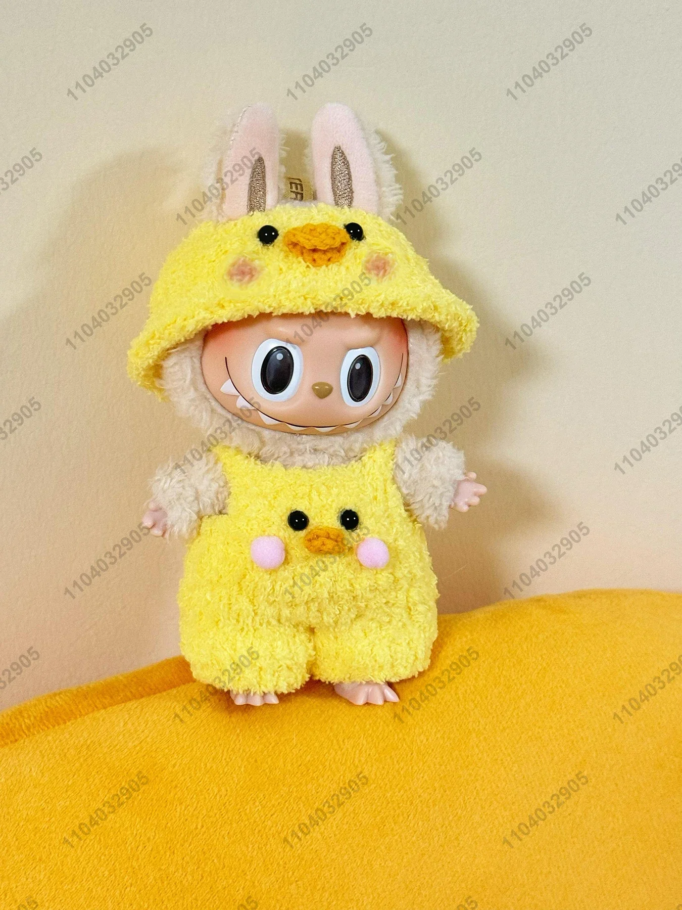 Labubu The Monster Little Yellow Duck Costume Doll Clothes Vinyl Plush Doll Original Replica 1:1 Action Figure Bag Charm Pendant