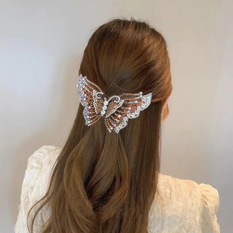 ElegantFullRhinestoneButterflyHairClipsHairpinCrystalFlower