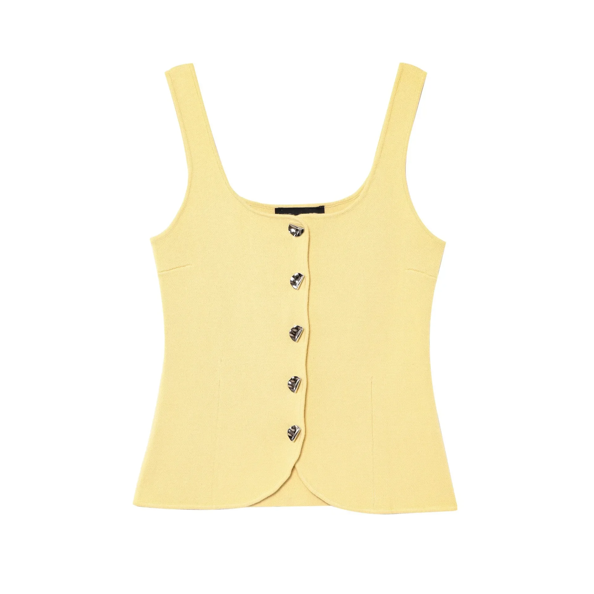ZBZA Women's Slim Fit Knitted Cardigan Vest O-neck Sleeveless Single Breasted Mid-elastic Solid Top Spring Summer New Chic Vest