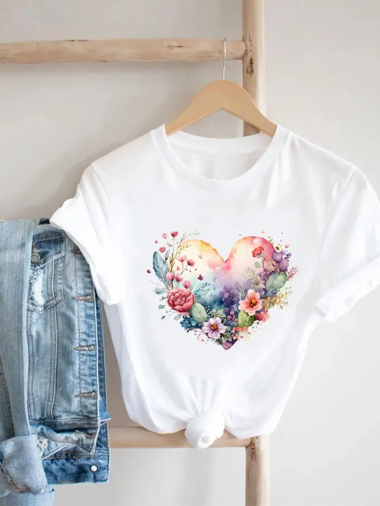 

Love Heart Flower Sweet 90s Trend Graphic T Shirt Clothing Female Print T-shirt Top Women Fashion Casual Short Sleeve Tee