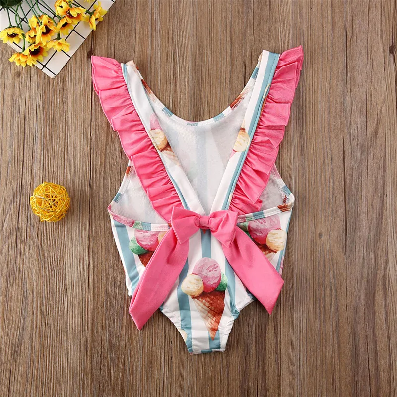 Toddler Girls Swimsuit For Kids 1-4 Year Striped Swimwear Swimming Children Backless Bikini Newborn Baby One Piece Bathing Suit