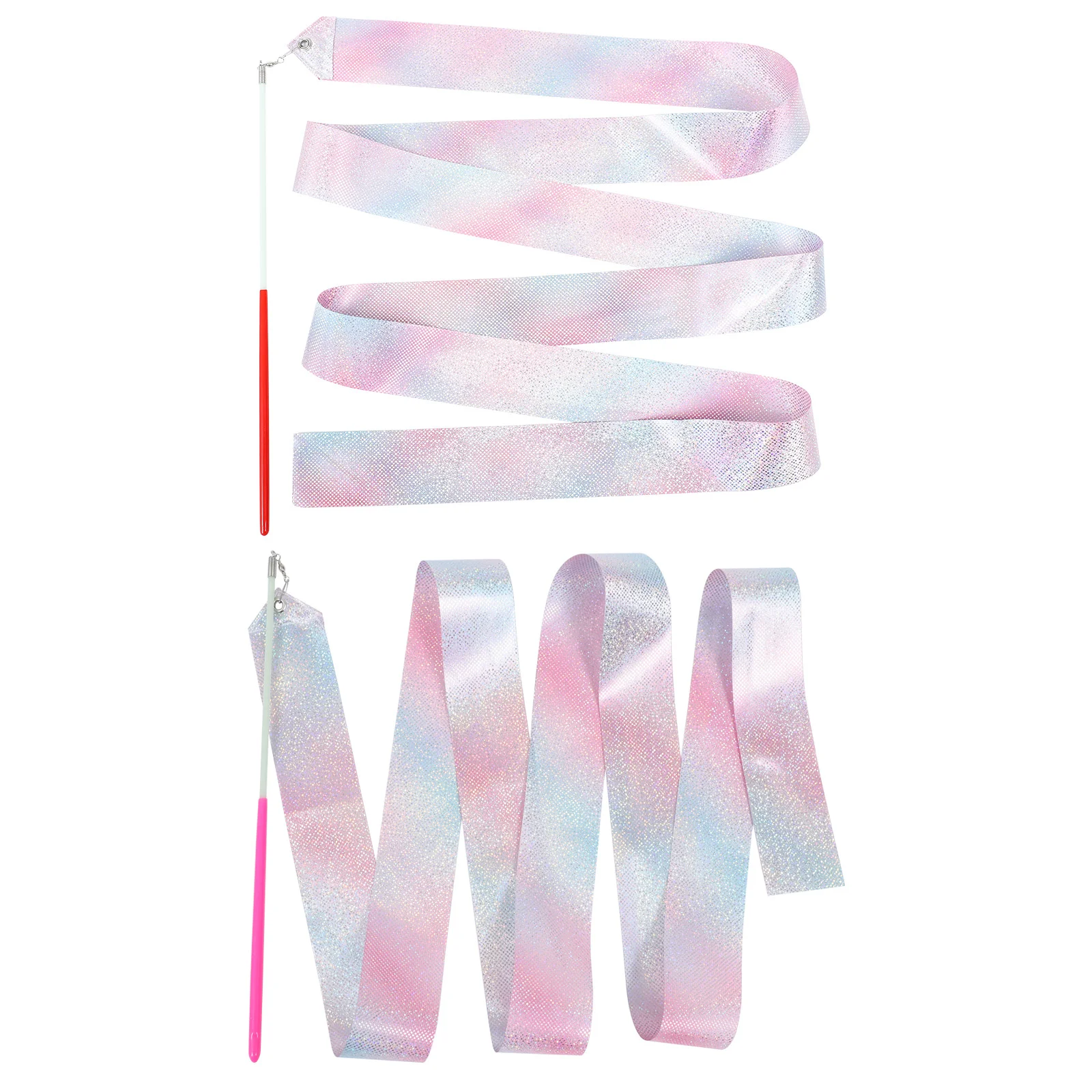 

2 Pcs Children Colorful Ribbon Gymnastic Competition Supply Shining Gymnastics Colored Polyester Streamer