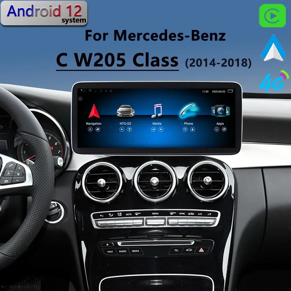 

For Mercedes Benz Class C W205 Android 12 GLC V CarPlay Radio o 8Core 2014 2018 Car GPS Navigation Multimedia Player System