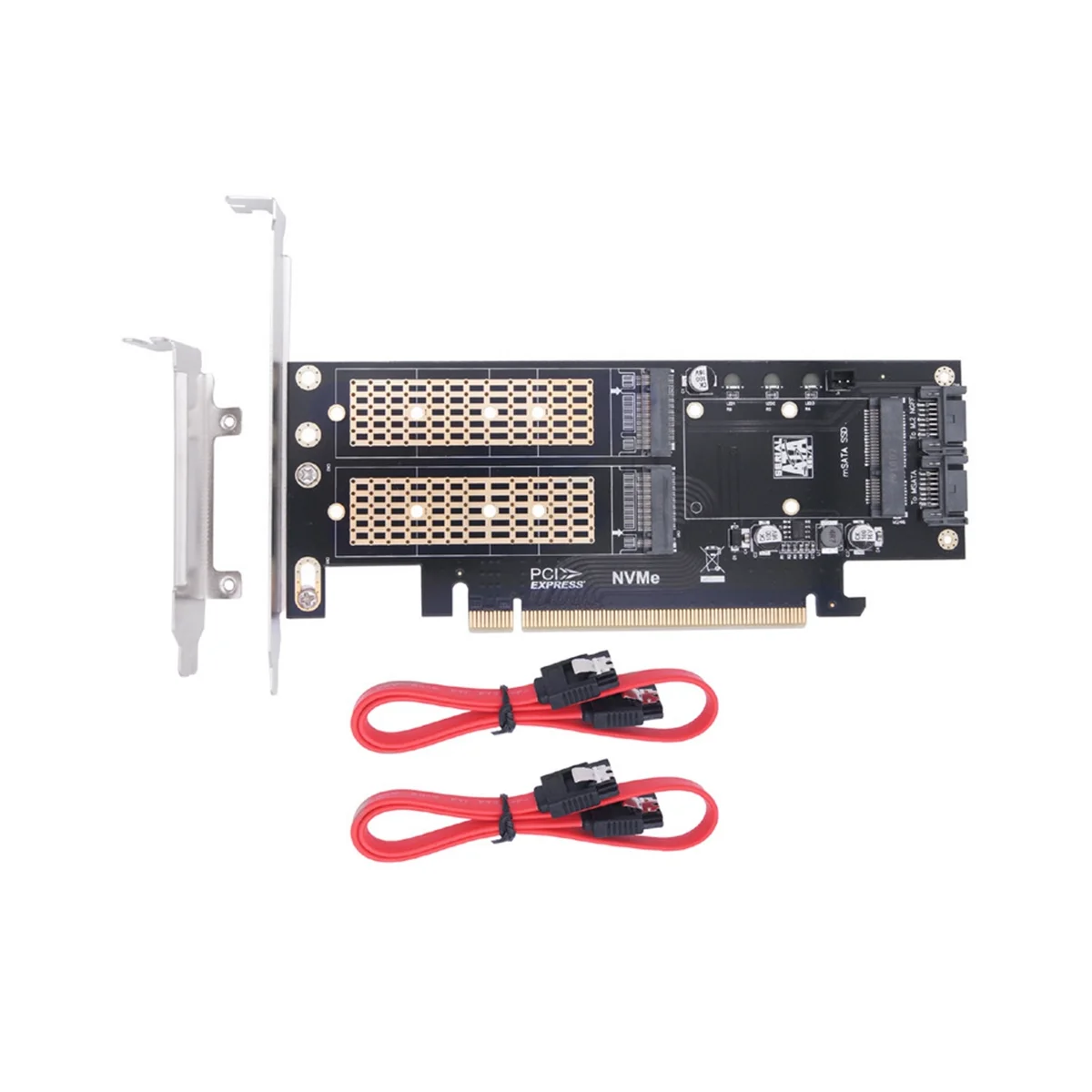 

Карта переходника для настольного компьютера 3 в 1 PCIE X16 на M.2 M ключ NVME SSD + M.2 B Ключ SATA SSD + MSATA SSD адаптер
