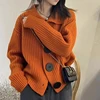 Fashion Knit Cardigan Jacket Big Button Women Korean Casual Collared Soft Woolen Loose Sweater Female Fall Winter Solid Outwear