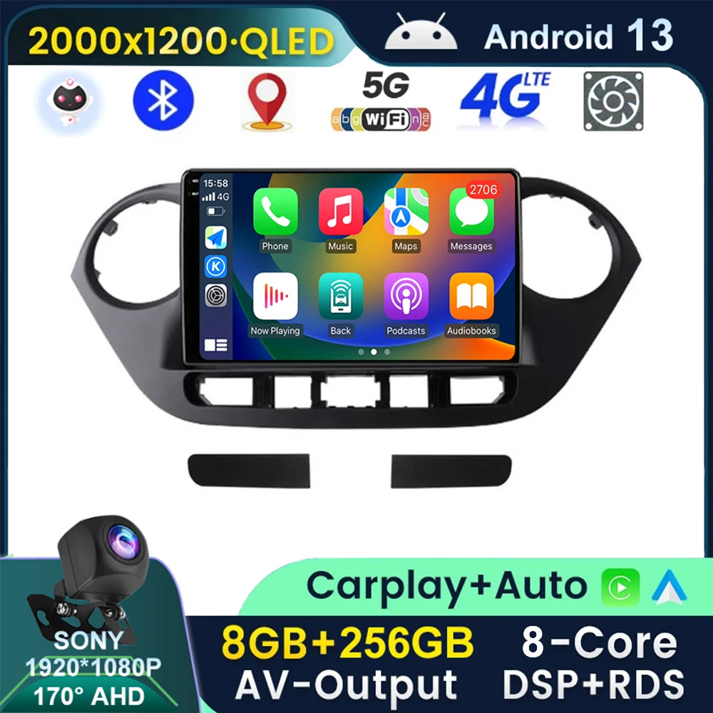 

Автомагнитола Carplay, Android 13, Wi-Fi + 4G, для Hyundai Grand I10 2013-2016, GPS-навигация, мультимедийный видеоплеер, стерео 2DIN DSP