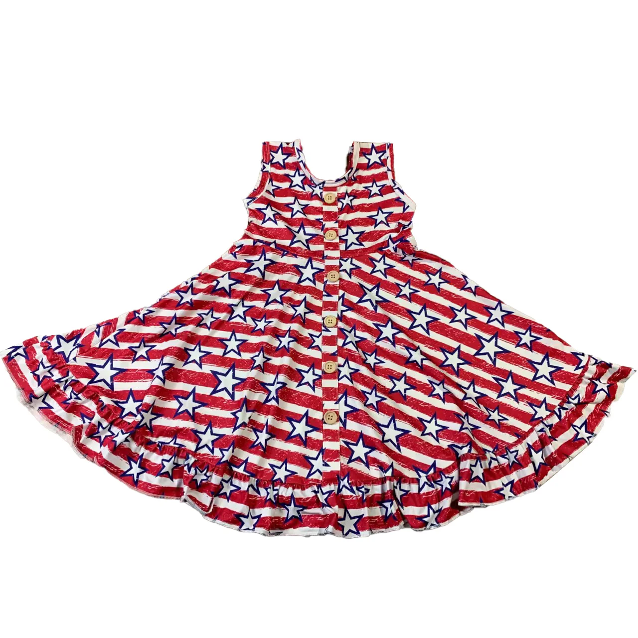 

New 4th of July Outfits Baby Girl Dresses Boutique Kids Clothing Sleeveless Children Dress