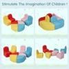 Kids Sofa Seating Set Convert to Table and 4 Chairs Colorful Stools for Toddlers Soft Foam Play 8 PCs Set for Classroom 4