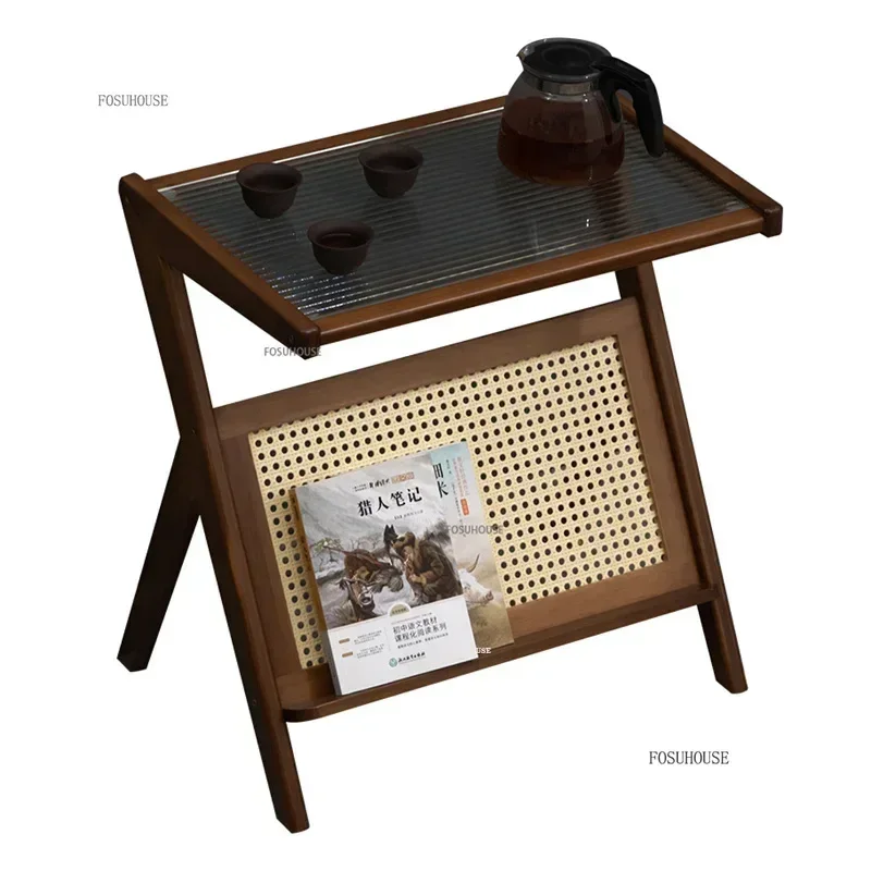 Bamboo Sofa Side Table Home Furniture Living Room Creative Coffee Corner Rattan Edge Table Glass Balcony Leisure