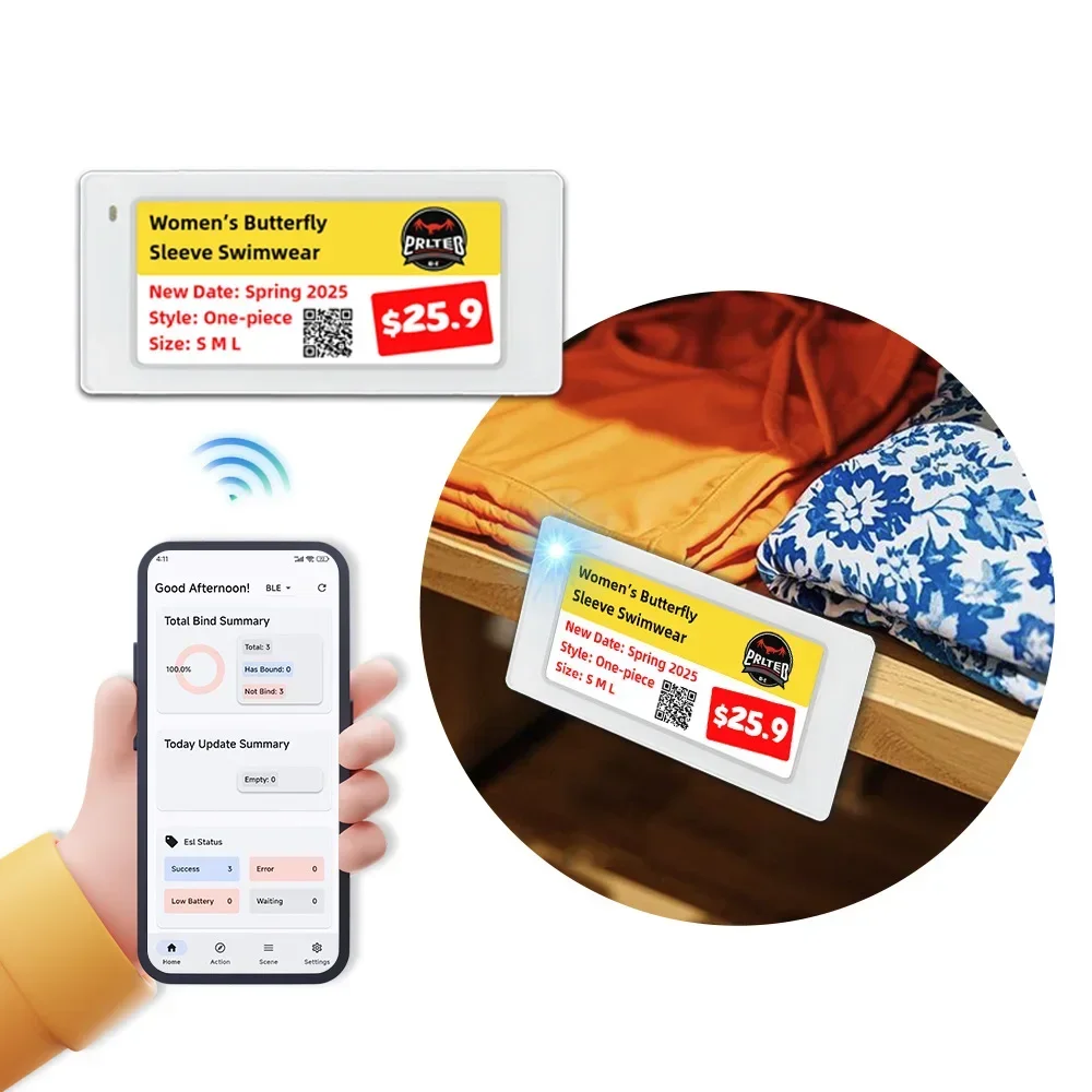 E 잉크 디스플레이 4색 디지털 태그 전자 ESL 선반 라벨 Rfid Smart Ble 라벨