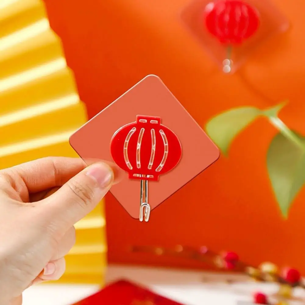 8Pcs 6cm Chinese Style Self-adhesive Hooks Installation Festive Decor Hooks Red Lanterns Chinese Knots Hooks For Spring Festival