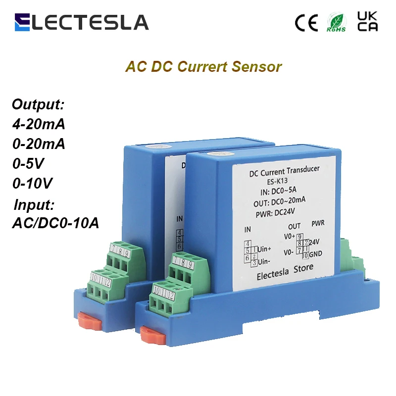 

DC Current Sensor 0-10V 4-20mA Output DC 0-10A 1A Input Analog Signal Converter DC24V/220V Power Supply DC Current Transmitter