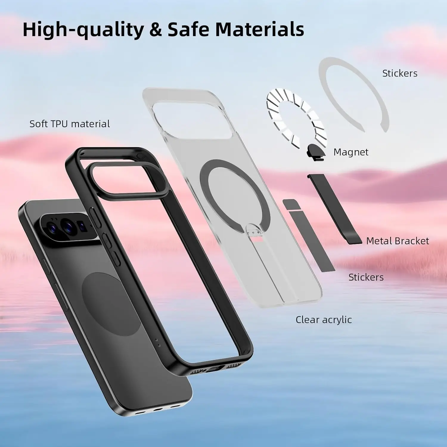 Matte Clear Magnetic Charging Shockproof Case with Invisible Kickstand