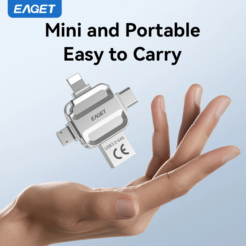 이게트 4 in 1 미니 USB 플래시 드라이브 USB 타입 C 마이크로 B 라이트닝 to USB 3.2 펜드라이브 USB 메모리 스틱 (휴대폰, PC, 노트북용)