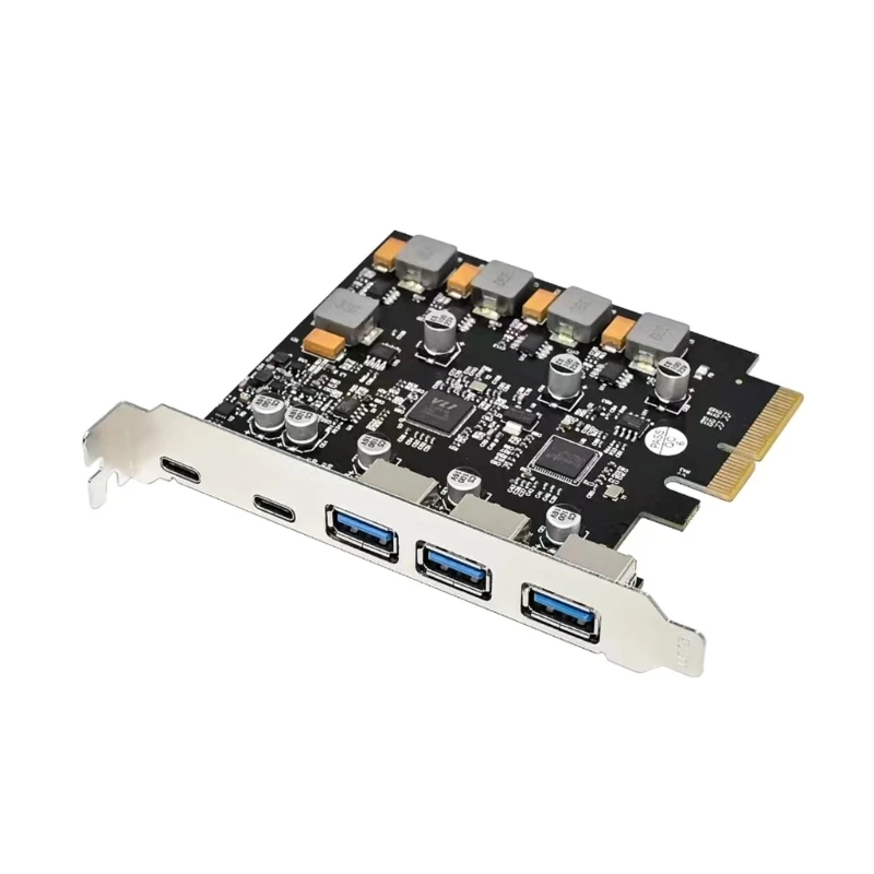 

Карта PCI-E USB3.0, 5 портов, тип C (2), тип A (3), чип ASM3142, 5 Гбит/с, без дополнительного кабеля питания — для настольного