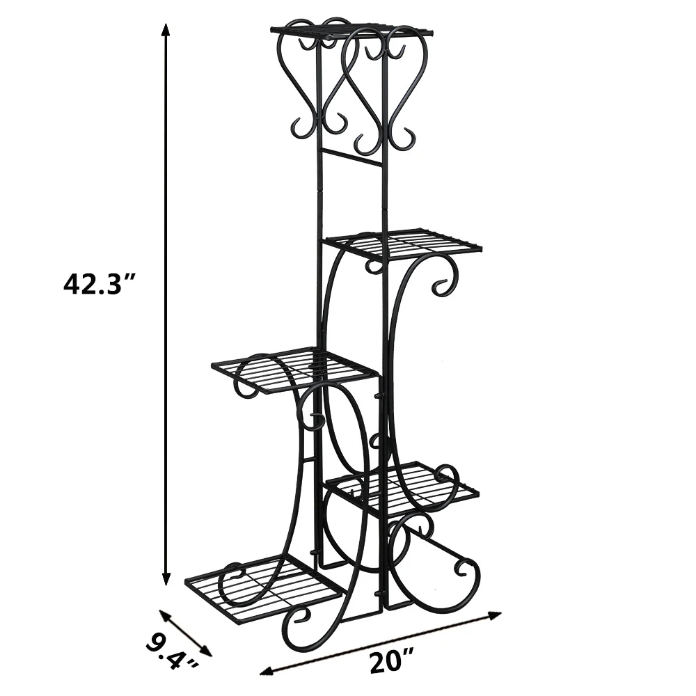 5 Seater Square Iron Plant Shelf Versatile Flower Stand for Balconies, Corridors, Garden,Kitchens or Bathrooms White/Black