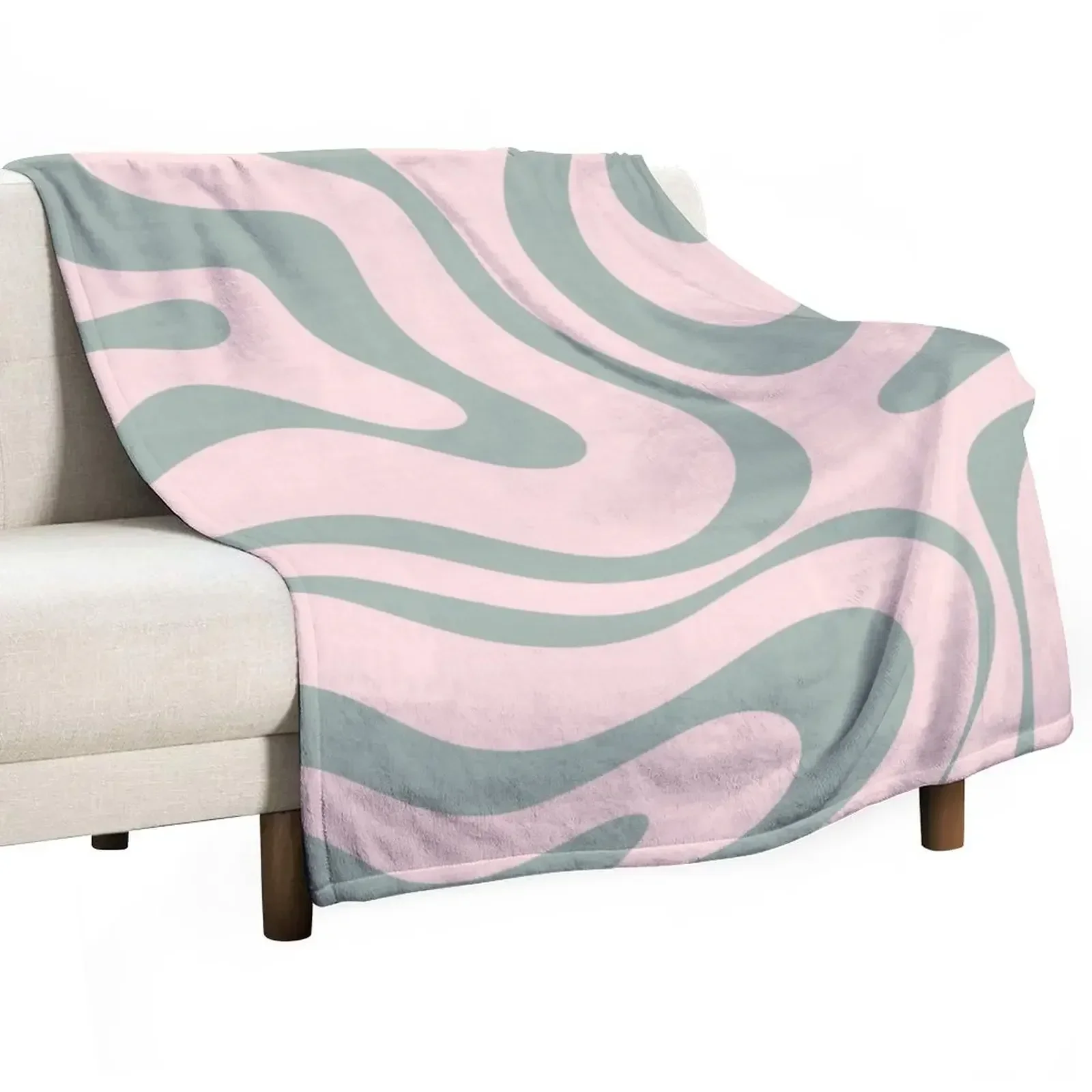 

Modern Retro Liquid Swirl Abstract Pattern in Pale Pink and Sage Green Throw Blanket Heavy for winter Blankets
