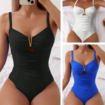 2025 Scollo a V Lucido Costumi da bagno Donna Spiaggia Costume intero Mujer Trikini Badpak Maio Biquini Monokini Bikini Stroj kapielowy 1