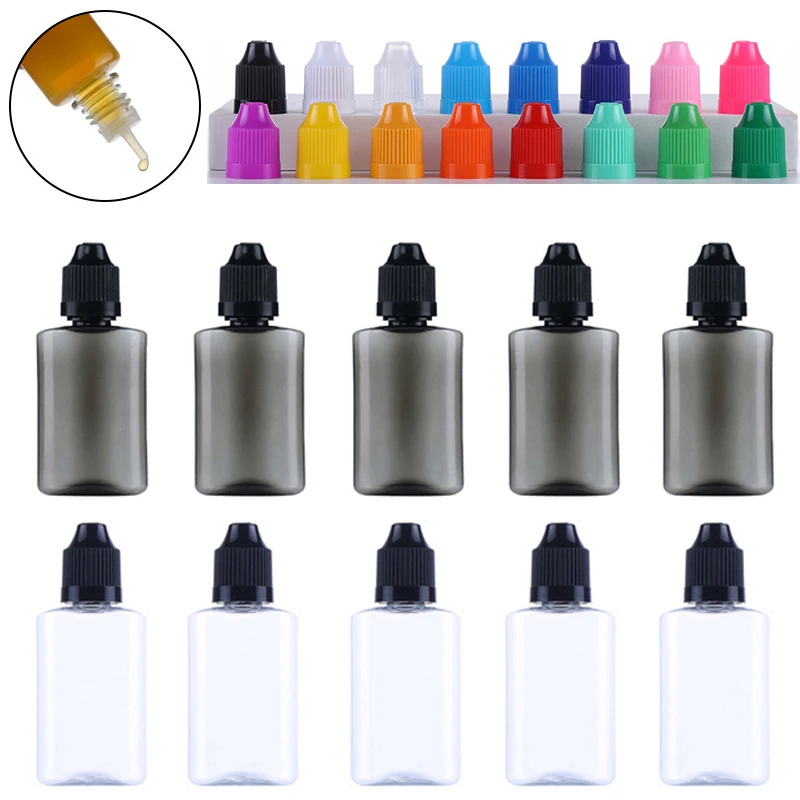 

50Pcs Clear & Black Plastic PET Flat 30ml Dropper Empty Bottle Eye Liquid Oil Tattoo Ink Vape Container Long Tip Cap With Funnel