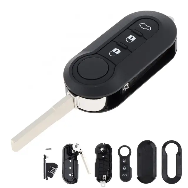 3 ปุ่มกุญแจรถรีโมทคอนโทรลพับเปลี่ยน Key SHELL Case Fit สําหรับ Fiat 500 PANDA Punto Bravo 2