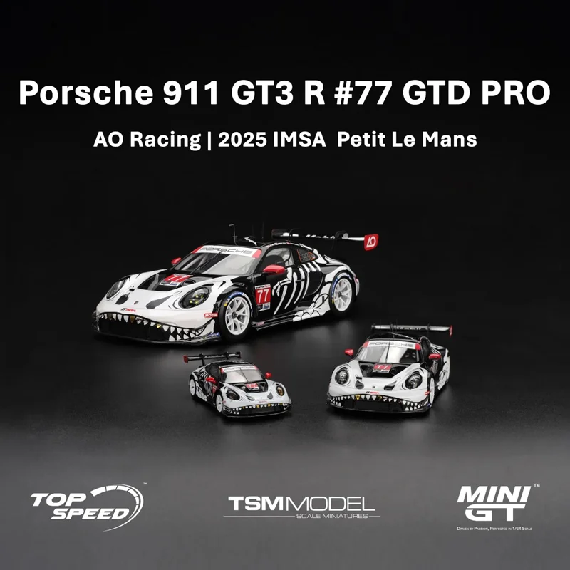 MINI GT 1:64 Skeleton Rexy Porsche 911 GT3 R #77 GTD PRO AO Racing