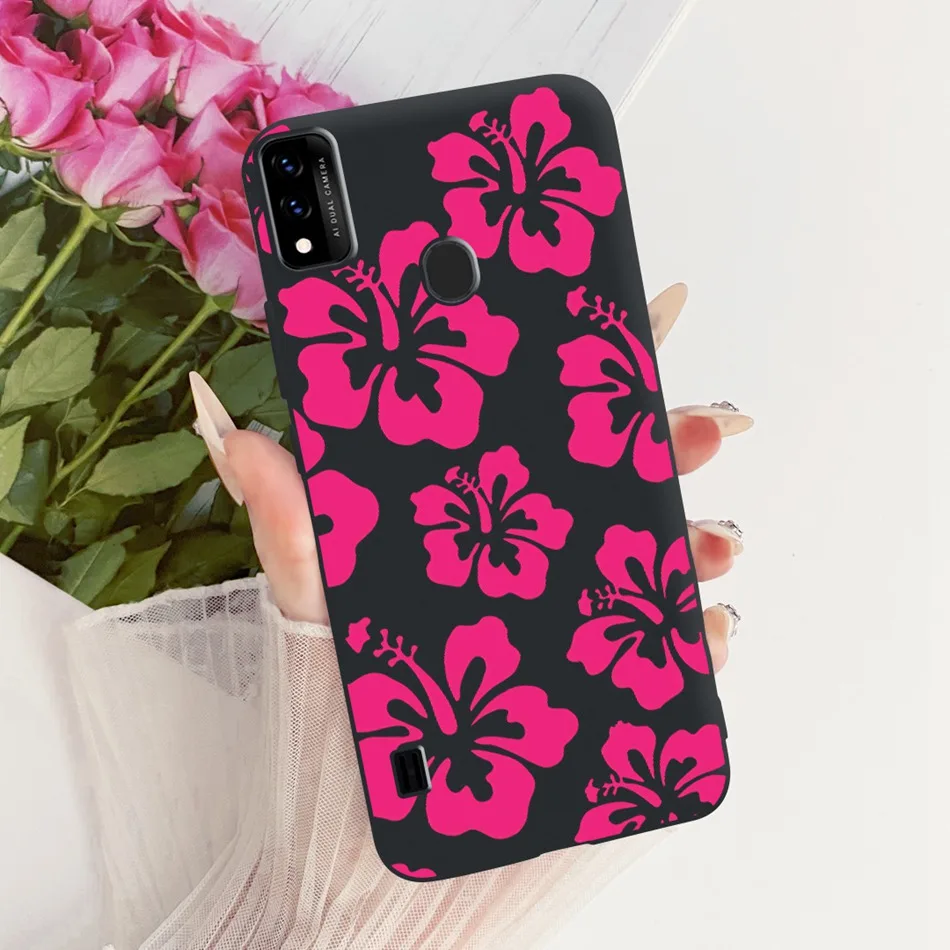 Charming Floral Butterfly Cat Black Silicone Phone Case